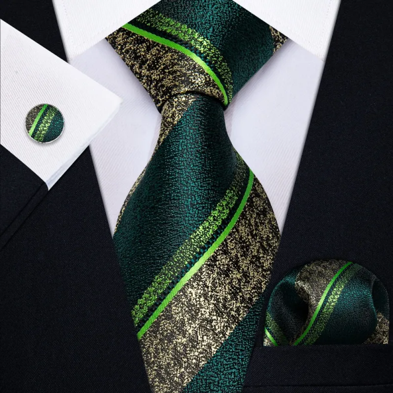 Ties2you Dark Green Necktie Men's Wedding Necktie Hanky Cufflinks Set sold by Ties2You