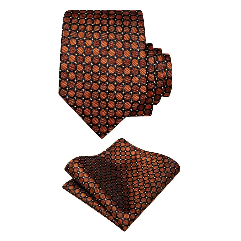 Ties2you Burnt Orange Mens Tie Geometric Formal Necktie Hanky Cufflinks Set sold by Ties2You product image thumbnail 4
