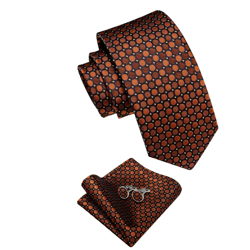 Ties2you Burnt Orange Mens Tie Geometric Formal Necktie Hanky Cufflinks Set sold by Ties2You product image thumbnail 5