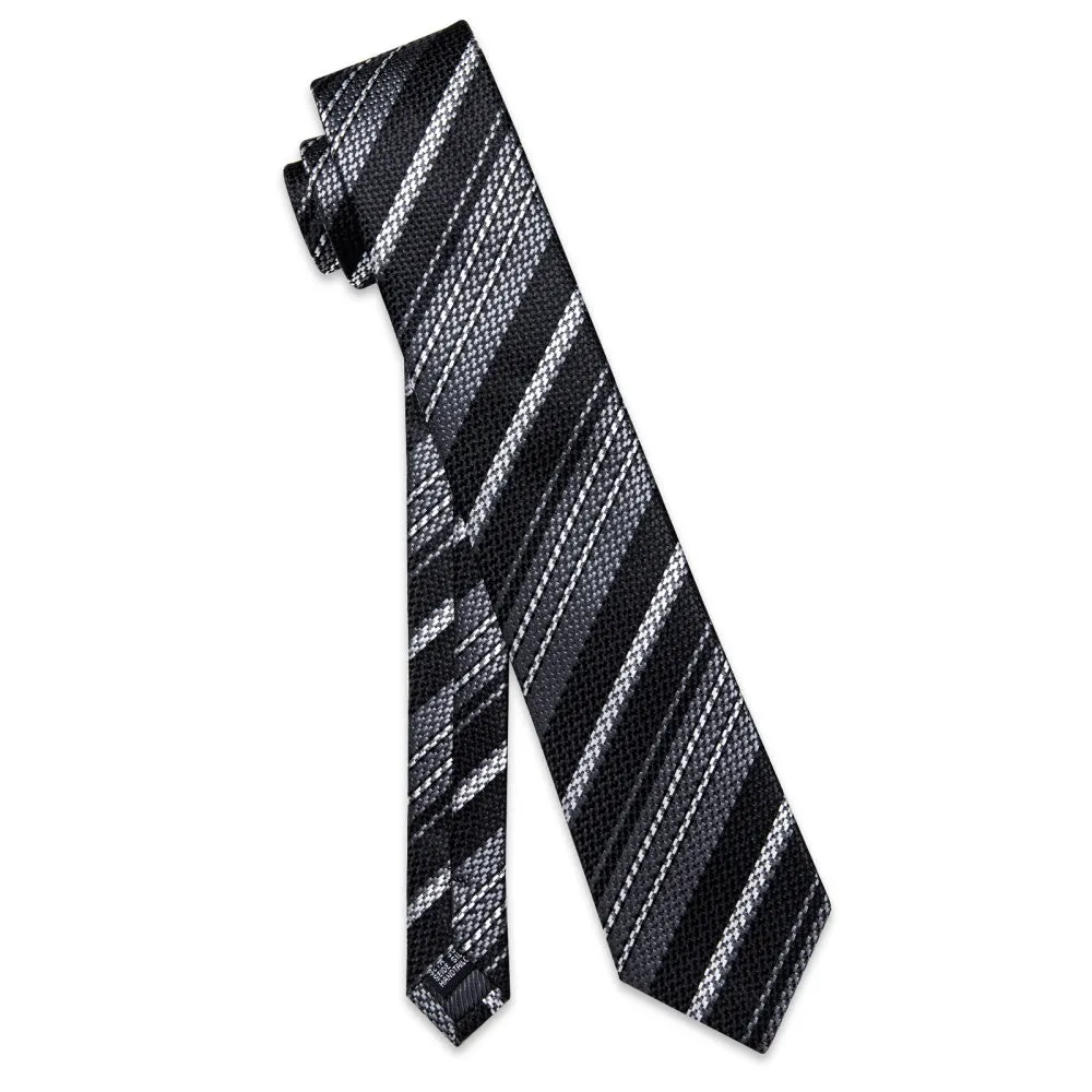 Ties2you Tie Black Grey White Stripes Wedding Tie Hanky Cufflinks Set sold by Ties2You product image thumbnail 5