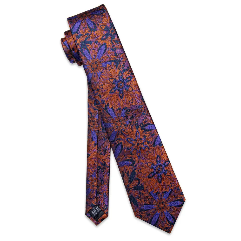 Ties2you Orange Blue Purple Jacquard Floral Tie Hanky Cufflinks Set sold by Ties2You product image thumbnail 5