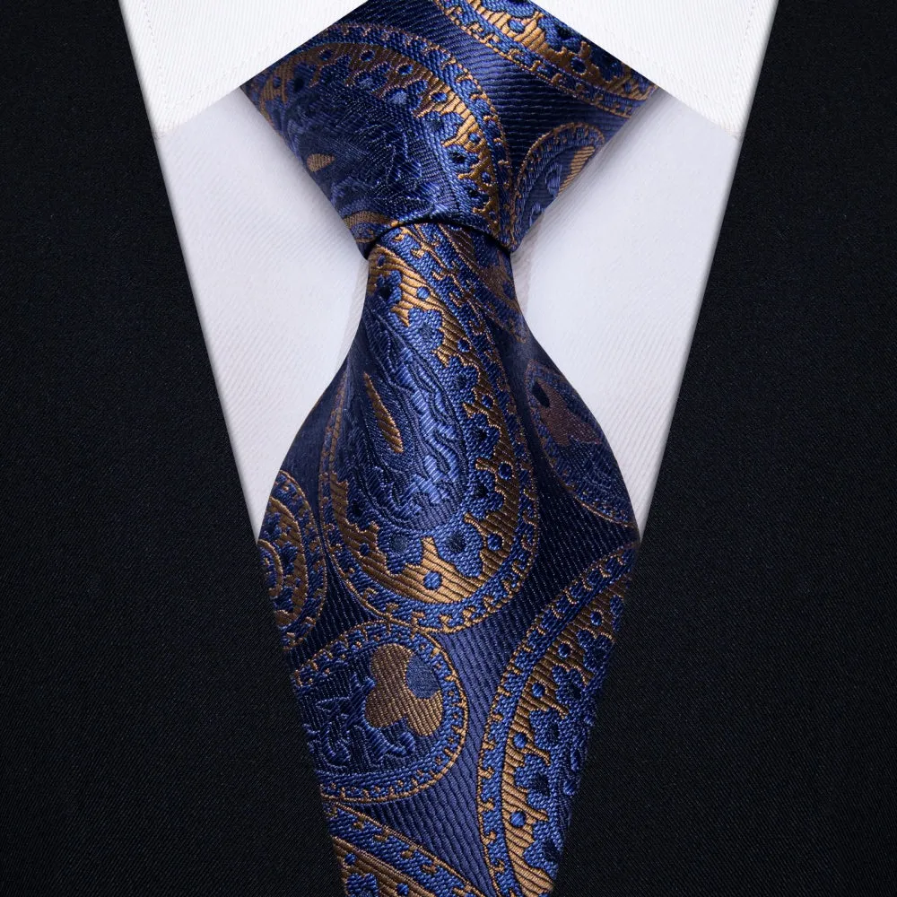 Ties2you Dark Blue Tie Brown Jacquard Paisley Tie Hanky Cufflink Set sold by Ties2You product image thumbnail 2