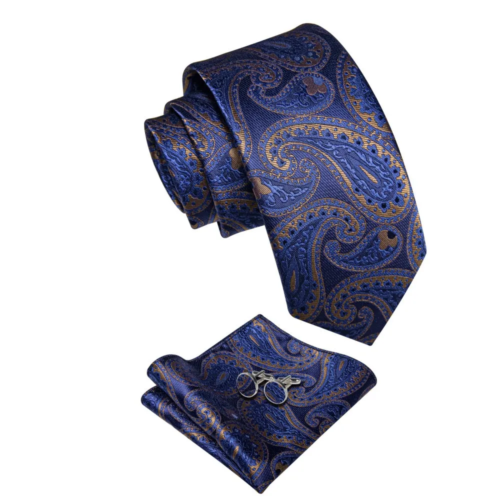 Ties2you Dark Blue Tie Brown Jacquard Paisley Tie Hanky Cufflink Set sold by Ties2You product image thumbnail 4
