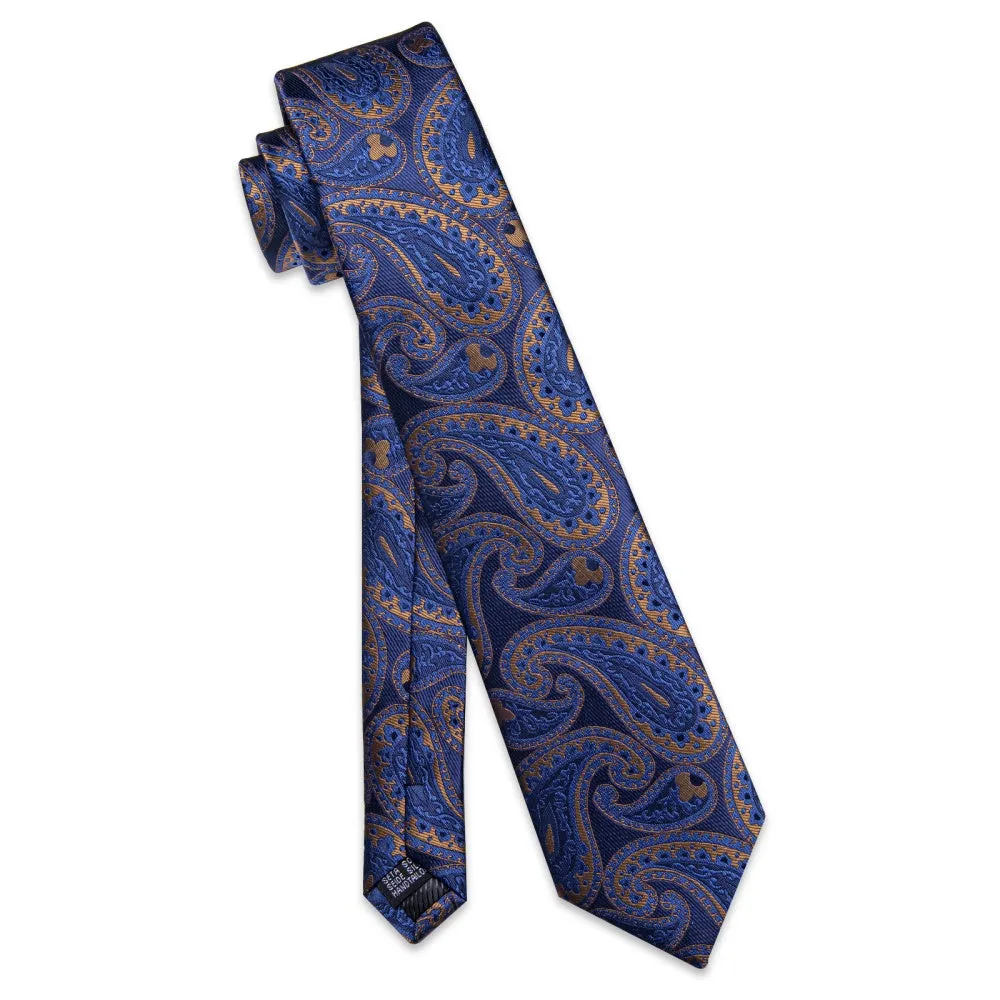 Ties2you Dark Blue Tie Brown Jacquard Paisley Tie Hanky Cufflink Set sold by Ties2You product image thumbnail 5