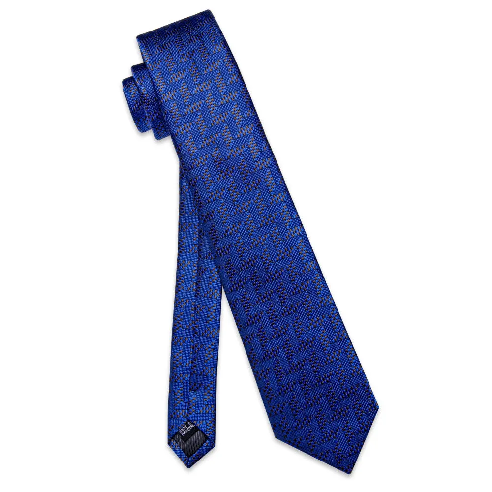 Ties2you Navy Blue Tie Brown Jacquard Geometric Tie Hanky Cufflink Set sold by Ties2You product image thumbnail 5