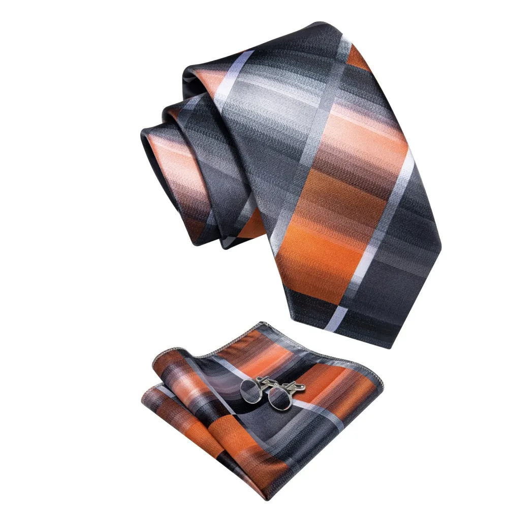 Ties2you Silver Grey Orange Checkered Men's Tie Hanky Cufflinks Set sold by Ties2You product image thumbnail 4