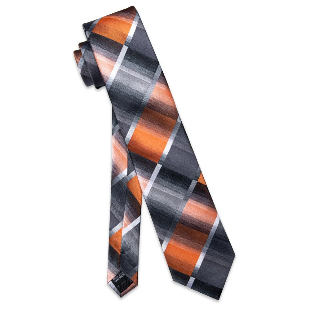 Ties2you Silver Grey Orange Checkered Men's Tie Hanky Cufflinks Set sold by Ties2You product image thumbnail 5