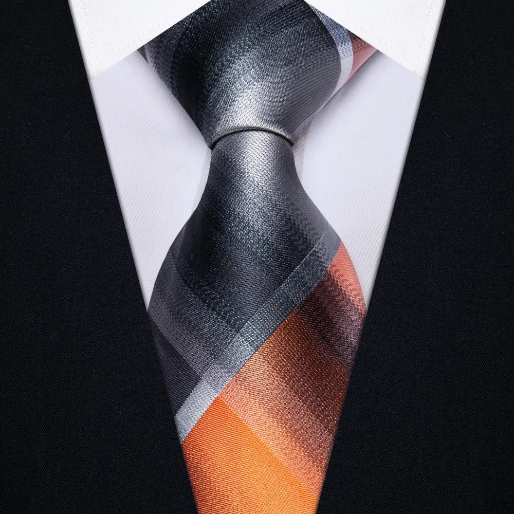 Ties2you Silver Grey Orange Checkered Men's Tie Hanky Cufflinks Set sold by Ties2You product image thumbnail 2