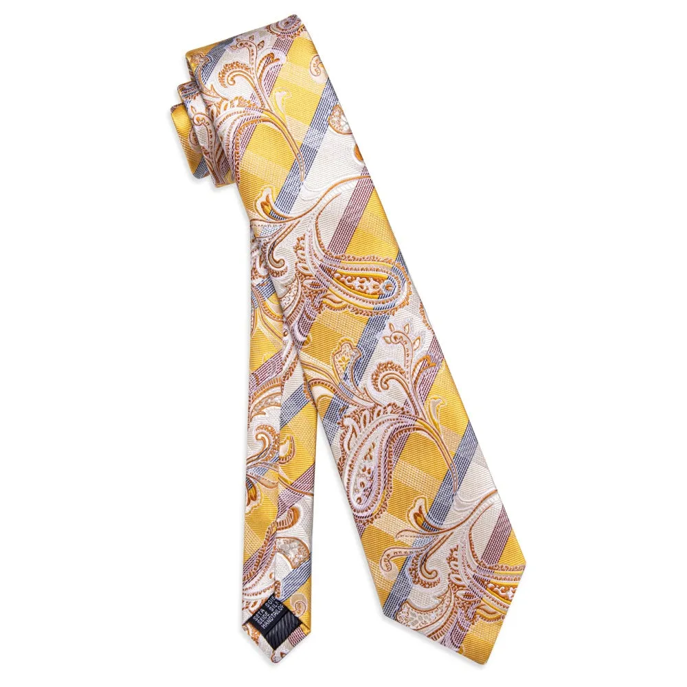 Ties2you Yellow Tie Champagne Color Jacquard Tie Hanky Cufflinks Set sold by Ties2You product image thumbnail 4