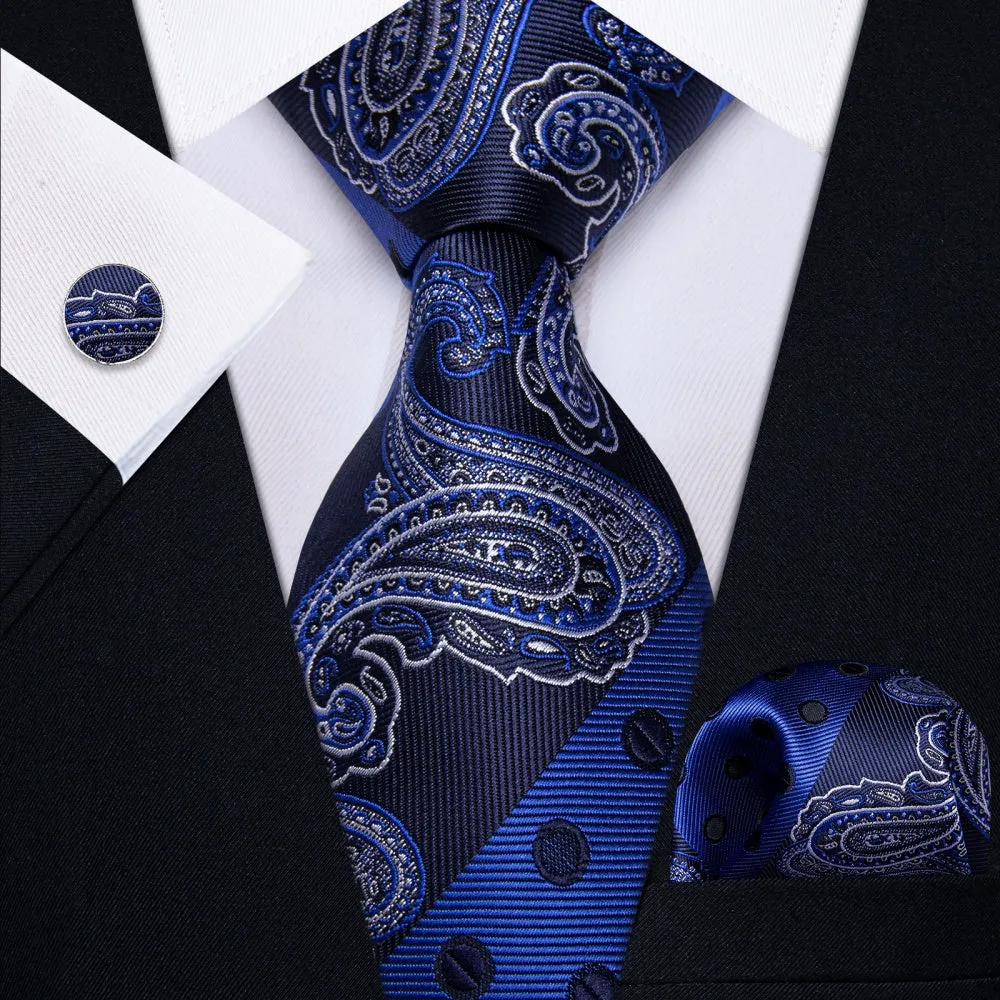 Ties2you Dark Navy Blue Wedding TIe Polka Dot Tie Hanky Cufflinks Set sold by Ties2You