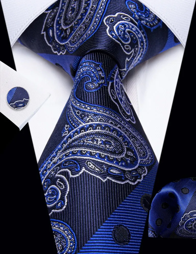 Ties2you Dark Navy Blue Wedding TIe Polka Dot Tie Hanky Cufflinks Set sold by Ties2You product image thumbnail 2