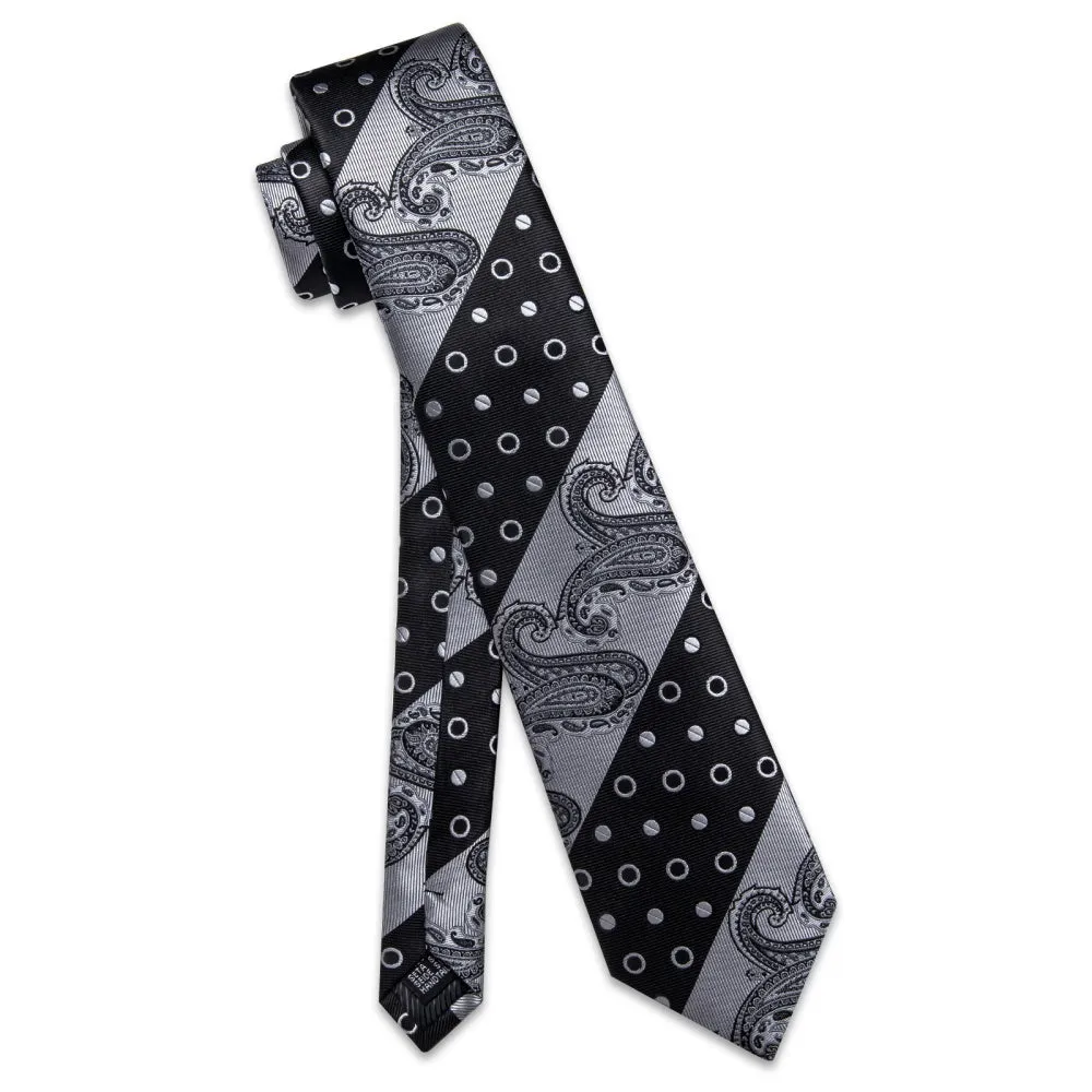 Ties2you Black Dark Grey Wedding TIe Polka Dot Tie Hanky Cufflinks Set sold by Ties2You product image thumbnail 5