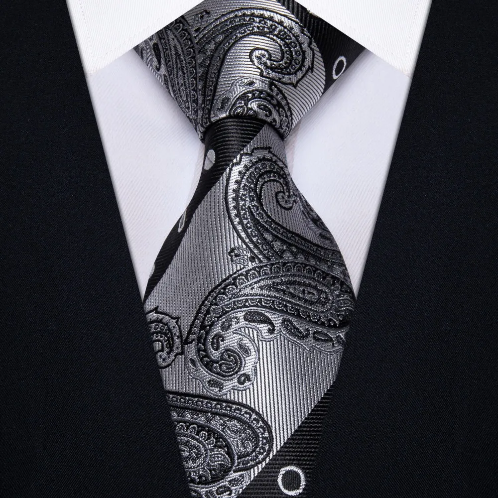 Ties2you Black Dark Grey Wedding TIe Polka Dot Tie Hanky Cufflinks Set sold by Ties2You product image thumbnail 2