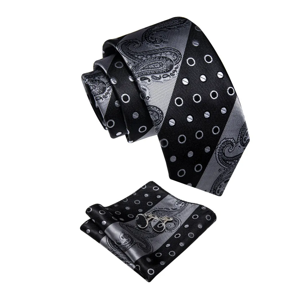 Ties2you Black Dark Grey Wedding TIe Polka Dot Tie Hanky Cufflinks Set sold by Ties2You product image thumbnail 4