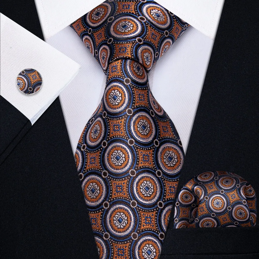 Ties2you Orange Tie Novelty Necktie Pocket Square Cufflink Set for Men sold by Ties2You