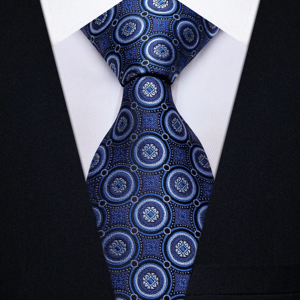 Ties2you Navy Blue Novelty Geometry Pattern Silk Men's Necktie Set sold by Ties2You product image thumbnail 2