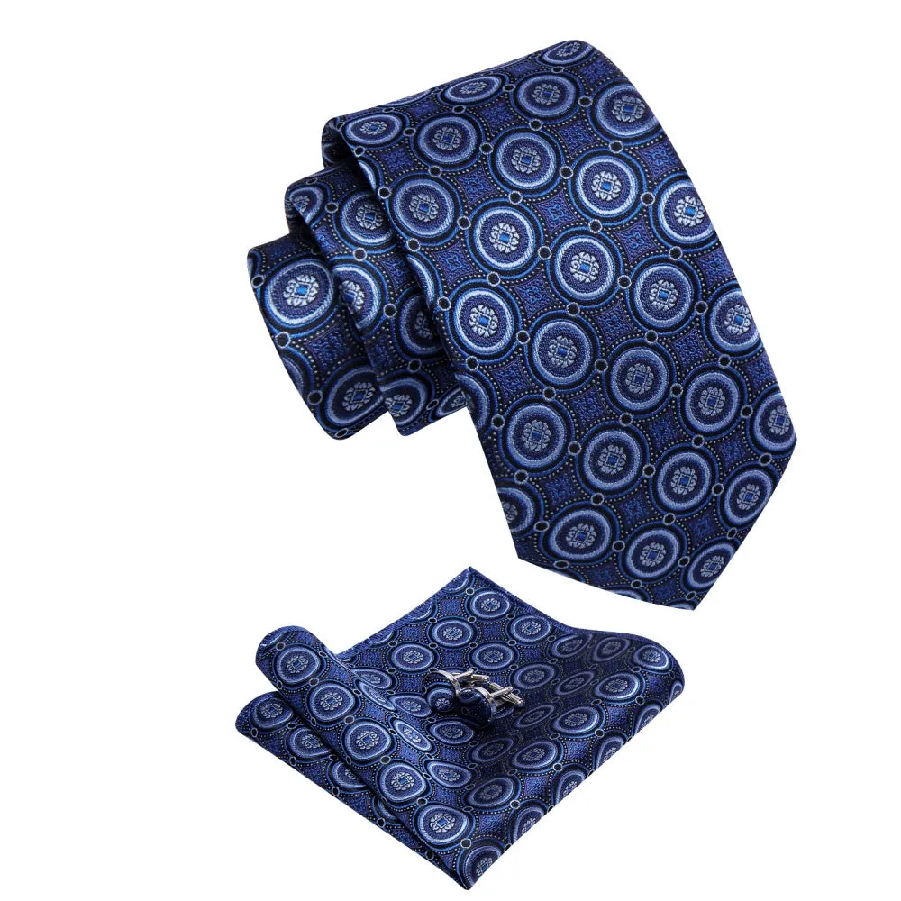 Ties2you Navy Blue Novelty Geometry Pattern Silk Men's Necktie Set sold by Ties2You product image thumbnail 4