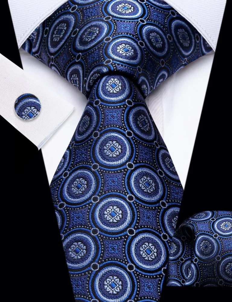 Ties2you Navy Blue Novelty Geometry Pattern Silk Men's Necktie Set sold by Ties2You product image thumbnail 3
