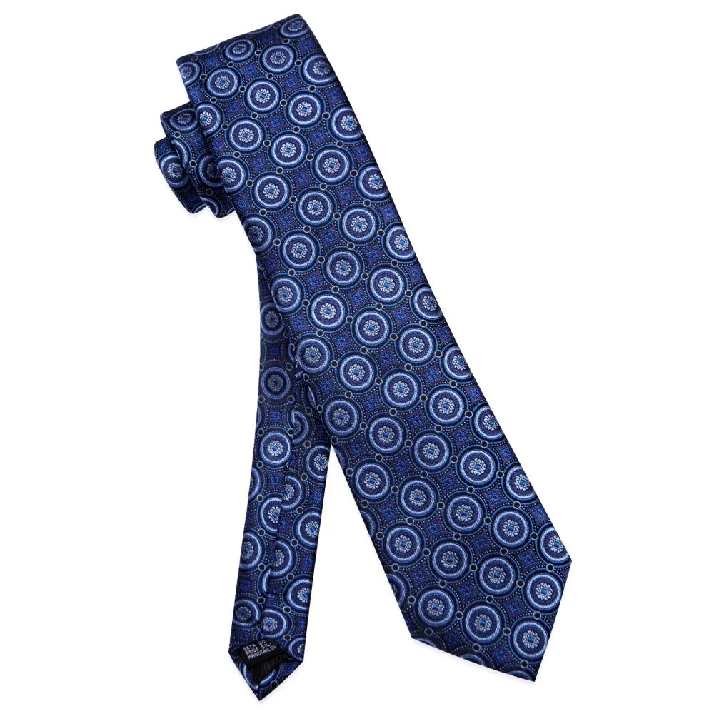 Ties2you Navy Blue Novelty Geometry Pattern Silk Men's Necktie Set sold by Ties2You product image thumbnail 5