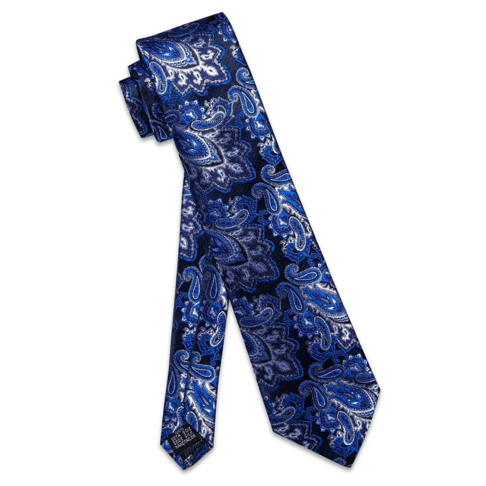 Ties2you Navy Blue White Paisley Men's Tie Pocket Square Cufflinks Set sold by Ties2You product image thumbnail 5