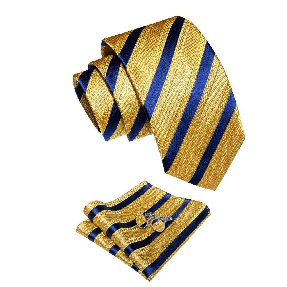 Ties2you Gold Yellow Navy Striped Necktie Pocket Square Cufflinks Set sold by Ties2You product image thumbnail 5