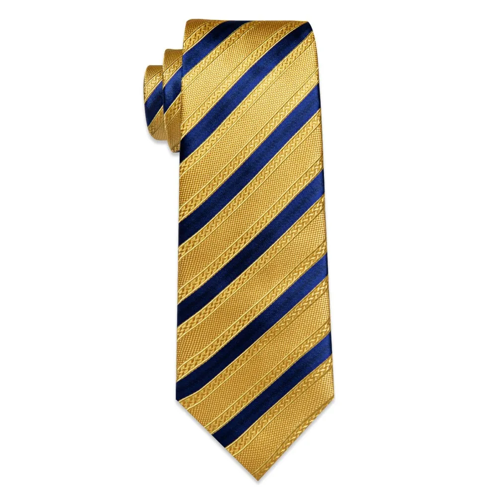 Ties2you Gold Yellow Navy Striped Necktie Pocket Square Cufflinks Set sold by Ties2You product image thumbnail 4