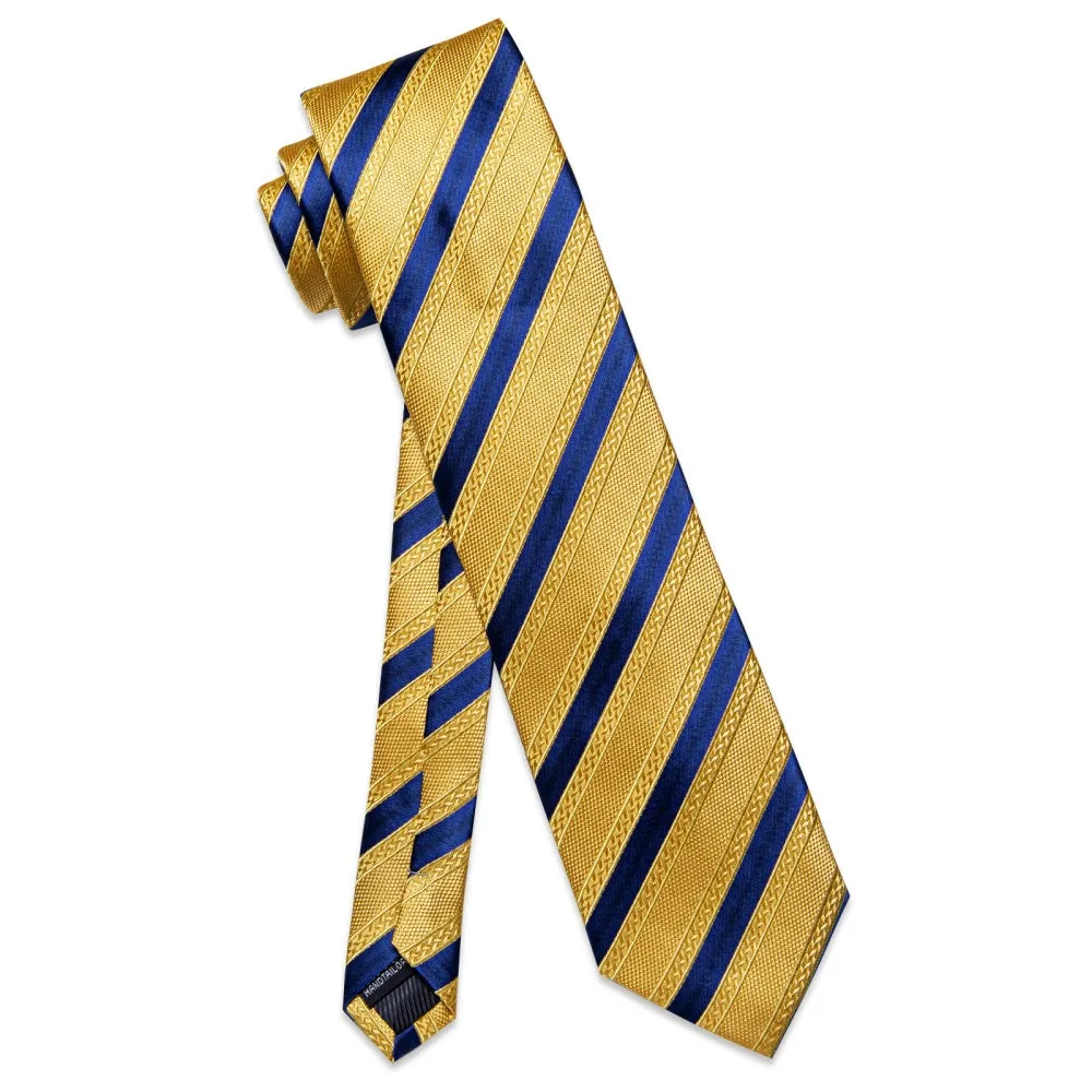 Ties2you Gold Yellow Navy Striped Necktie Pocket Square Cufflinks Set sold by Ties2You product image thumbnail 3