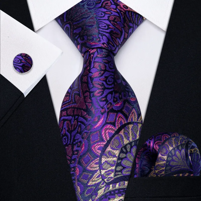 Ties2you Purple Tie Paisley Men's Necktie Pocket Square Cufflinks Set sold by Ties2You