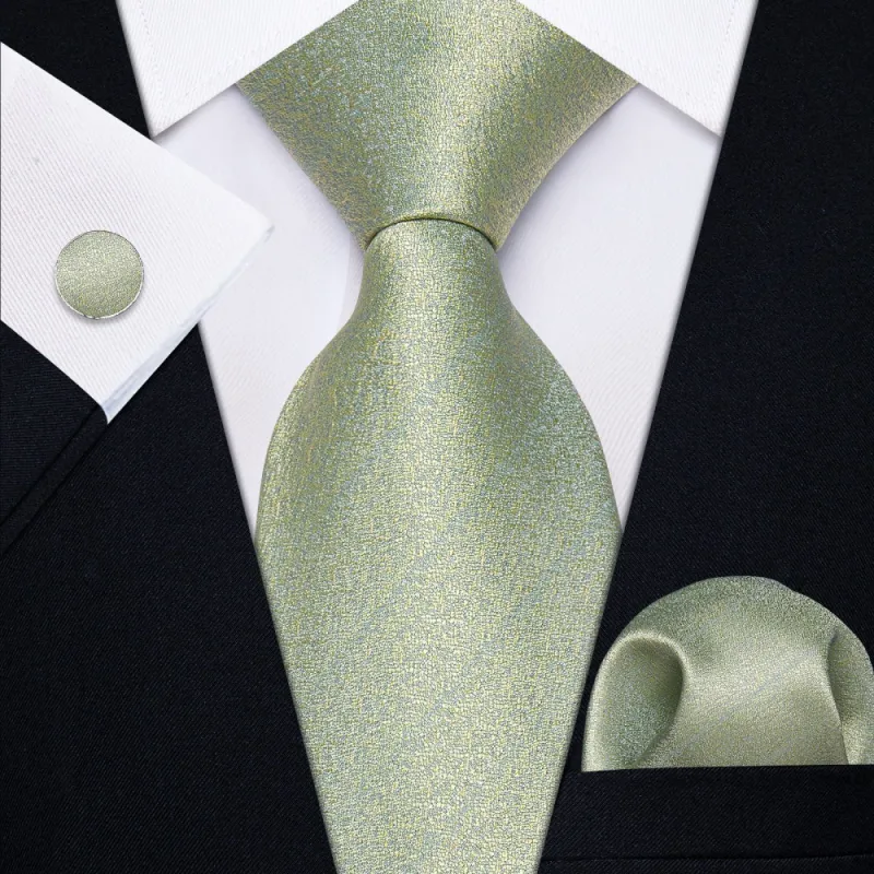 Ties2you Shining Light Avocado Green Solid Necktie Hanky Cufflinks Set sold by Ties2You