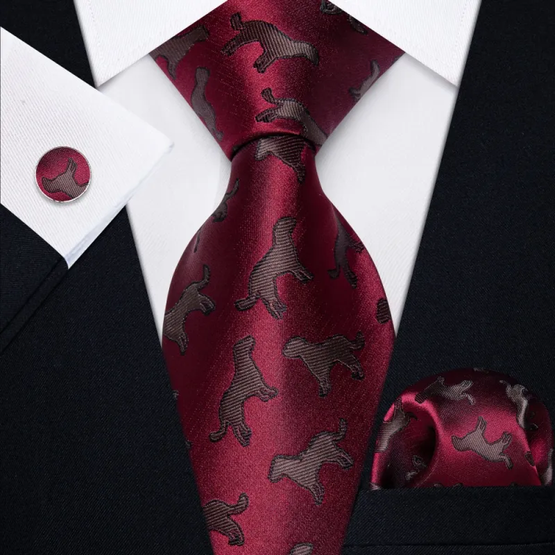 Ties2you Burgundy Brown Jacquard Necktie Pocket Square Cufflinks Set sold by Ties2You