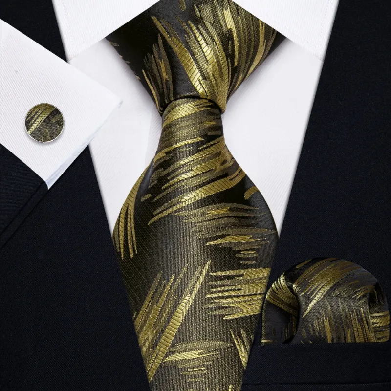 Ties2you Gold Brown Novelty Woven Men's Necktie Hanky Cufflinks Set sold by Ties2You