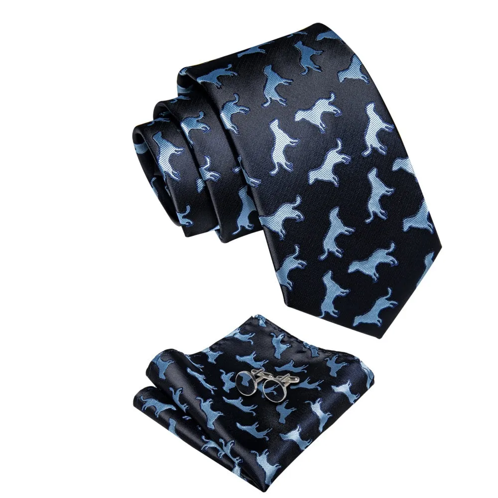 Ties2you Black Blue Puppy Pattern Men's Tie Handkerchief Cufflinks Set sold by Ties2You product image thumbnail 3