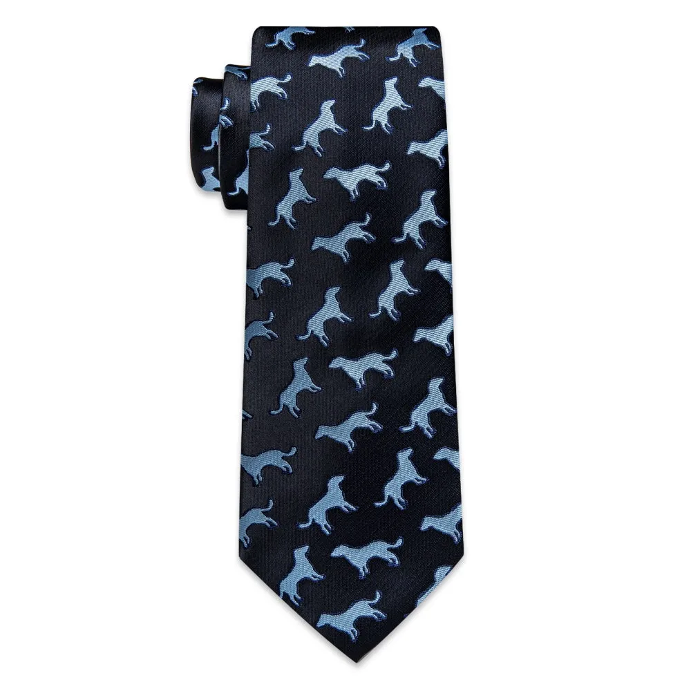 Ties2you Black Blue Puppy Pattern Men's Tie Handkerchief Cufflinks Set sold by Ties2You product image thumbnail 4