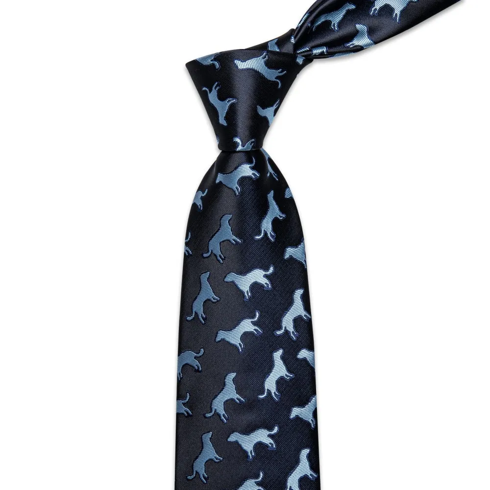Ties2you Black Blue Puppy Pattern Men's Tie Handkerchief Cufflinks Set sold by Ties2You product image thumbnail 5