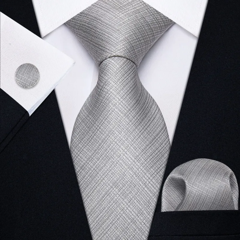 Ties2you Grey Tie Plaid Men's Necktie Pocket Square Cufflinks Set sold by Ties2You