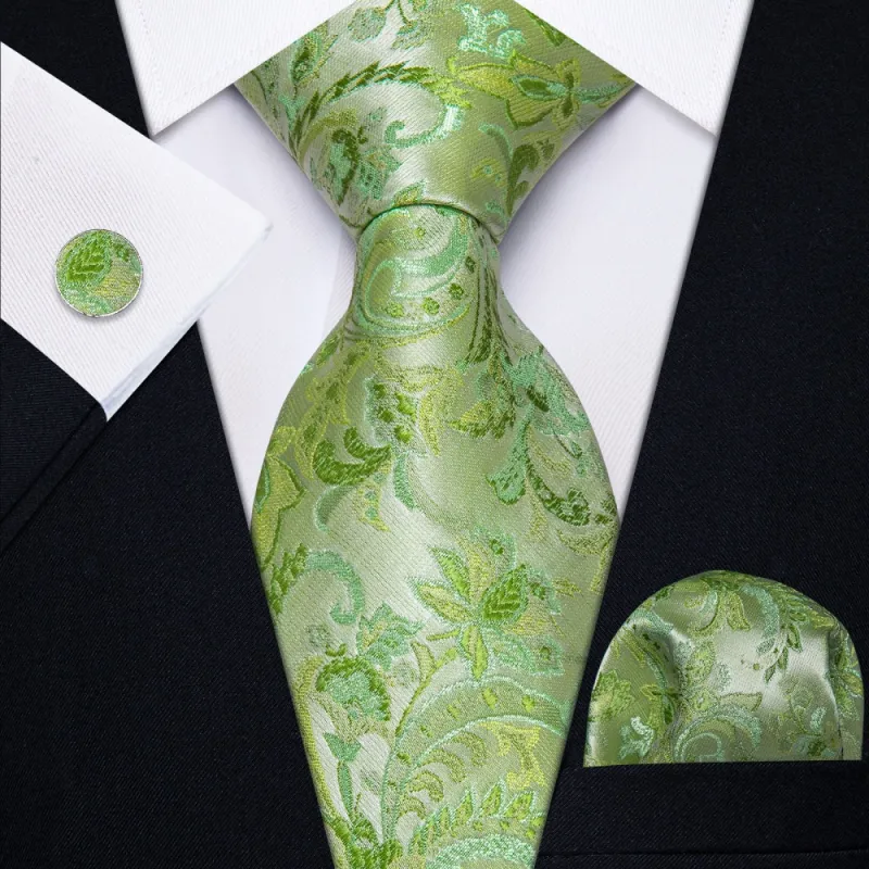 Ties2you Multiple Green Floral Tie Jacquard Leaf Men's Necktie Set made by Ties2You
