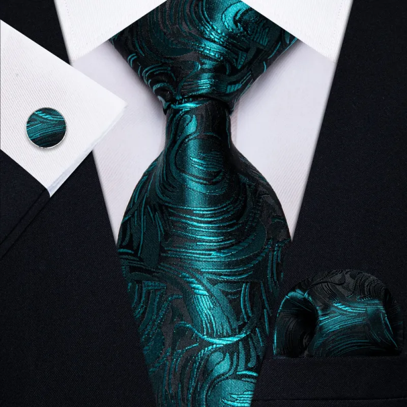 Ties2you Teal Novelty Men's Necktie Pocket Square Cufflinks Set sold by Ties2You