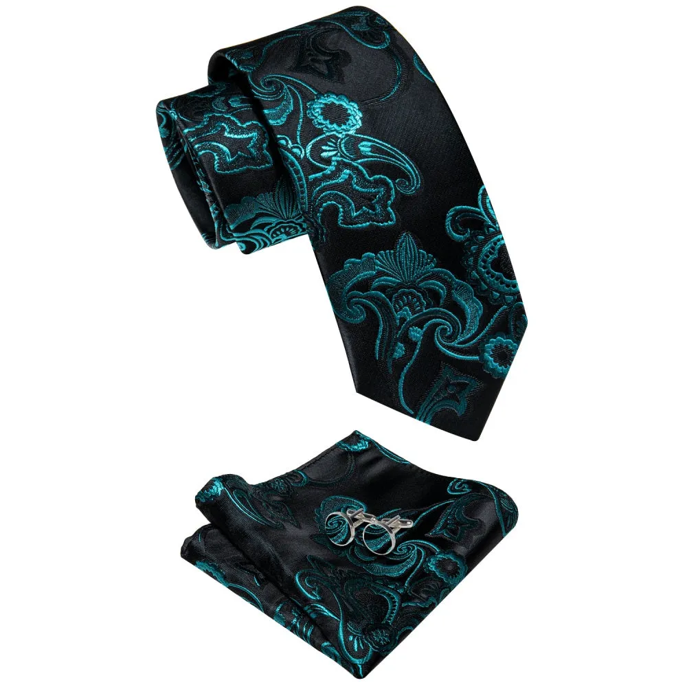 Ties2you Blue Green Floral Men's Necktie Pocket Square Cufflinks Set sold by Ties2You product image thumbnail 4