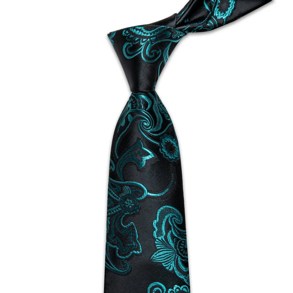 Ties2you Blue Green Floral Men's Necktie Pocket Square Cufflinks Set sold by Ties2You product image thumbnail 5