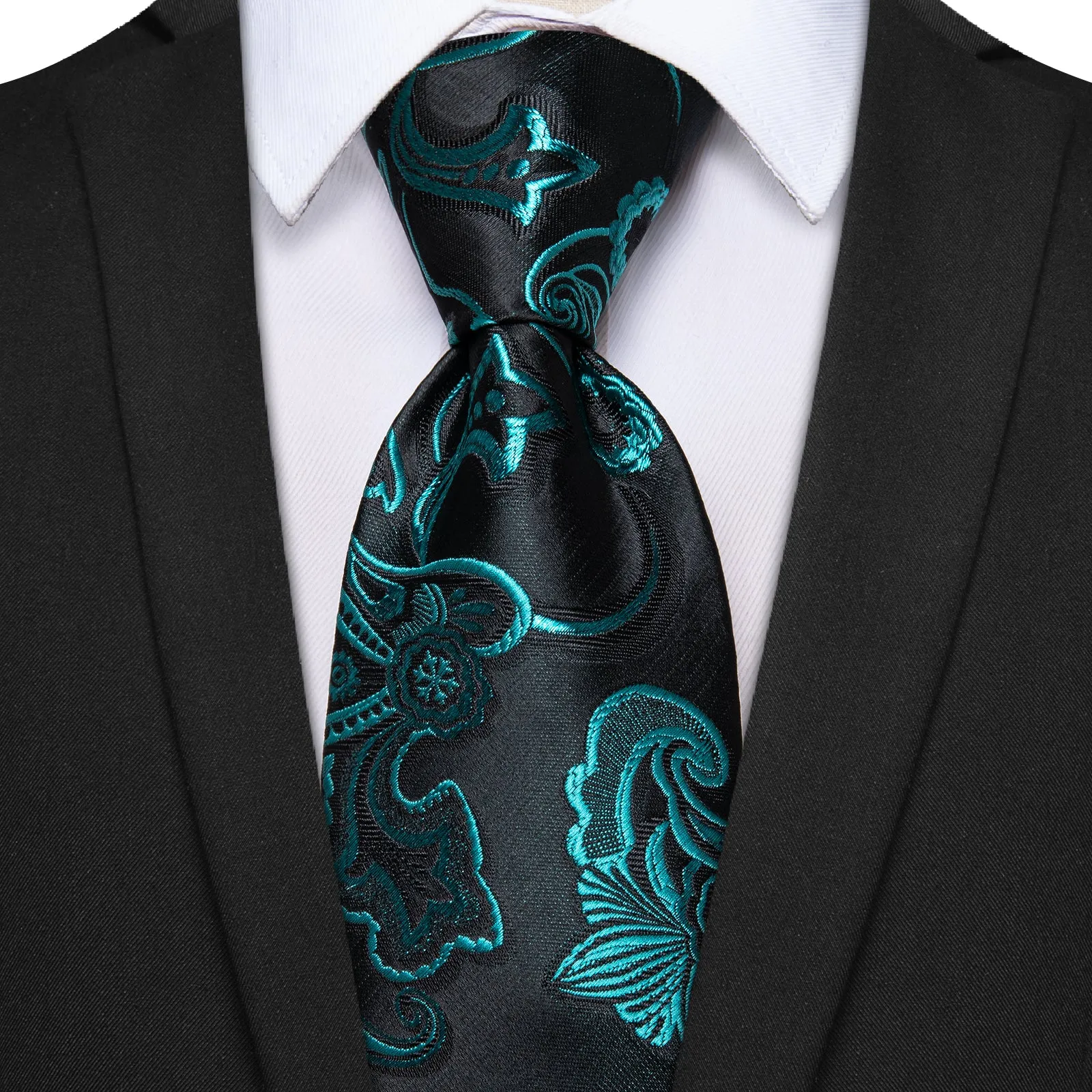Ties2you Blue Green Floral Men's Necktie Pocket Square Cufflinks Set sold by Ties2You product image thumbnail 2