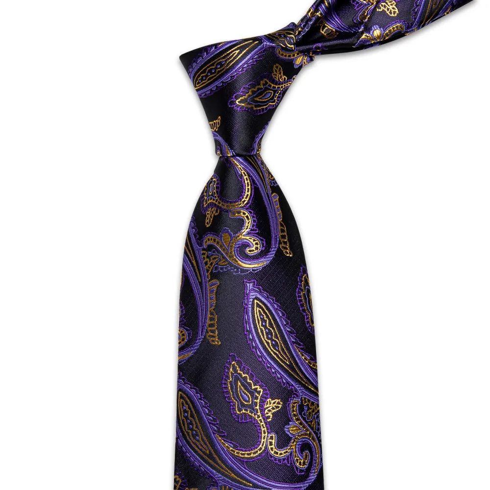 Ties2you Purple Gold Paisley Men's Wedding Necktie Pocket Square Cufflinks Set sold by Ties2You product image thumbnail 5