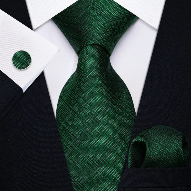 Ties2you Dark Green Black Striped Men's Necktie Pocket Square Cufflinks Set sold by Ties2You