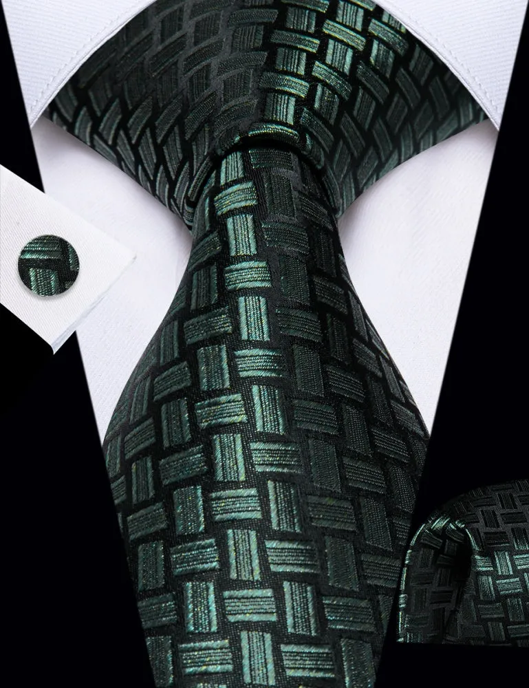 Ties2you Green Black Novelty Rectangle Men's Tie Hanky Cufflinks Set sold by Ties2You product image thumbnail 3