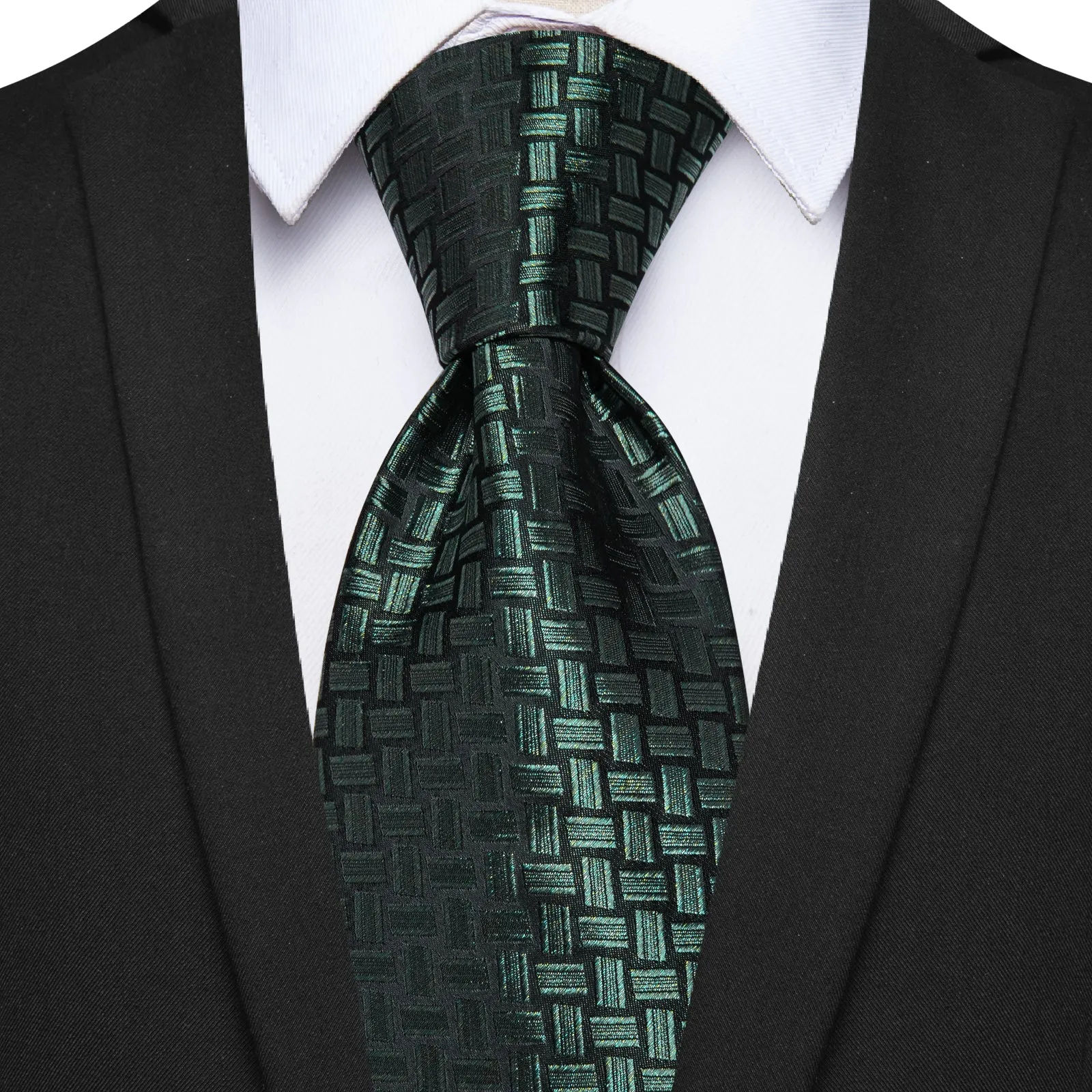 Ties2you Green Black Novelty Rectangle Men's Tie Hanky Cufflinks Set sold by Ties2You product image thumbnail 2