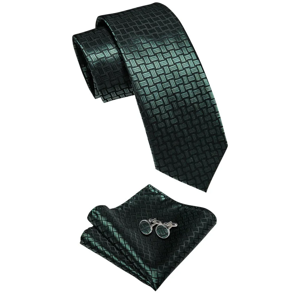 Ties2you Green Black Novelty Rectangle Men's Tie Hanky Cufflinks Set sold by Ties2You product image thumbnail 4