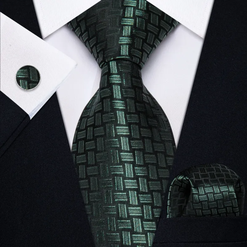 Ties2you Green Black Novelty Rectangle Men's Tie Hanky Cufflinks Set sold by Ties2You
