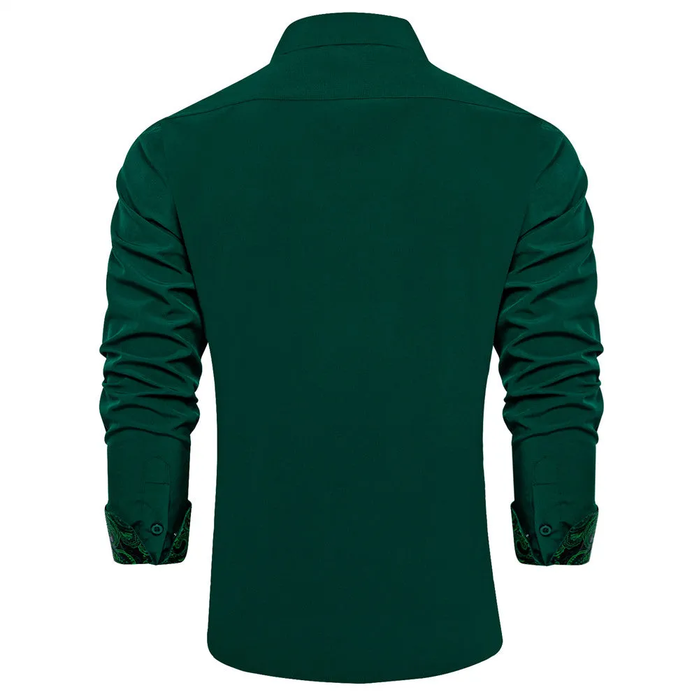 Ties2you Phthalo Green Long Sleeve Collar Shirt Solid Paisley Splicing Mens Dress Shirt sold by Ties2You product image thumbnail 3