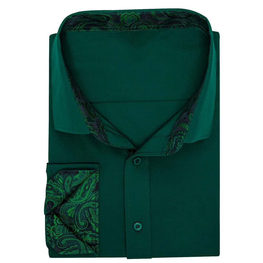 Ties2you Phthalo Green Long Sleeve Collar Shirt Solid Paisley Splicing Mens Dress Shirt sold by Ties2You product image thumbnail 4
