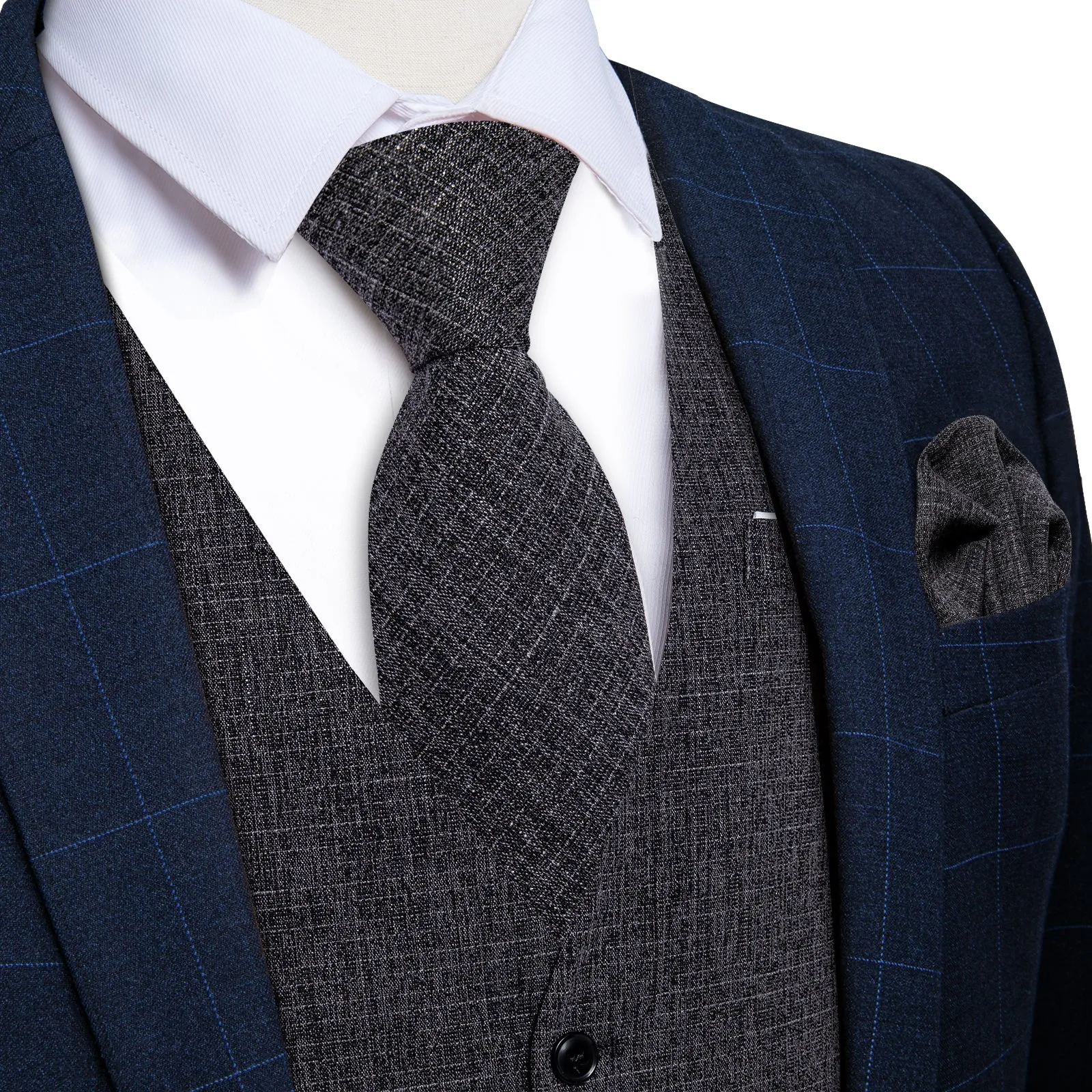 Ties2you Dark Grey Solid Jacquard Men's Vest Necktie Bowtie Set sold by Ties2You product image thumbnail 2