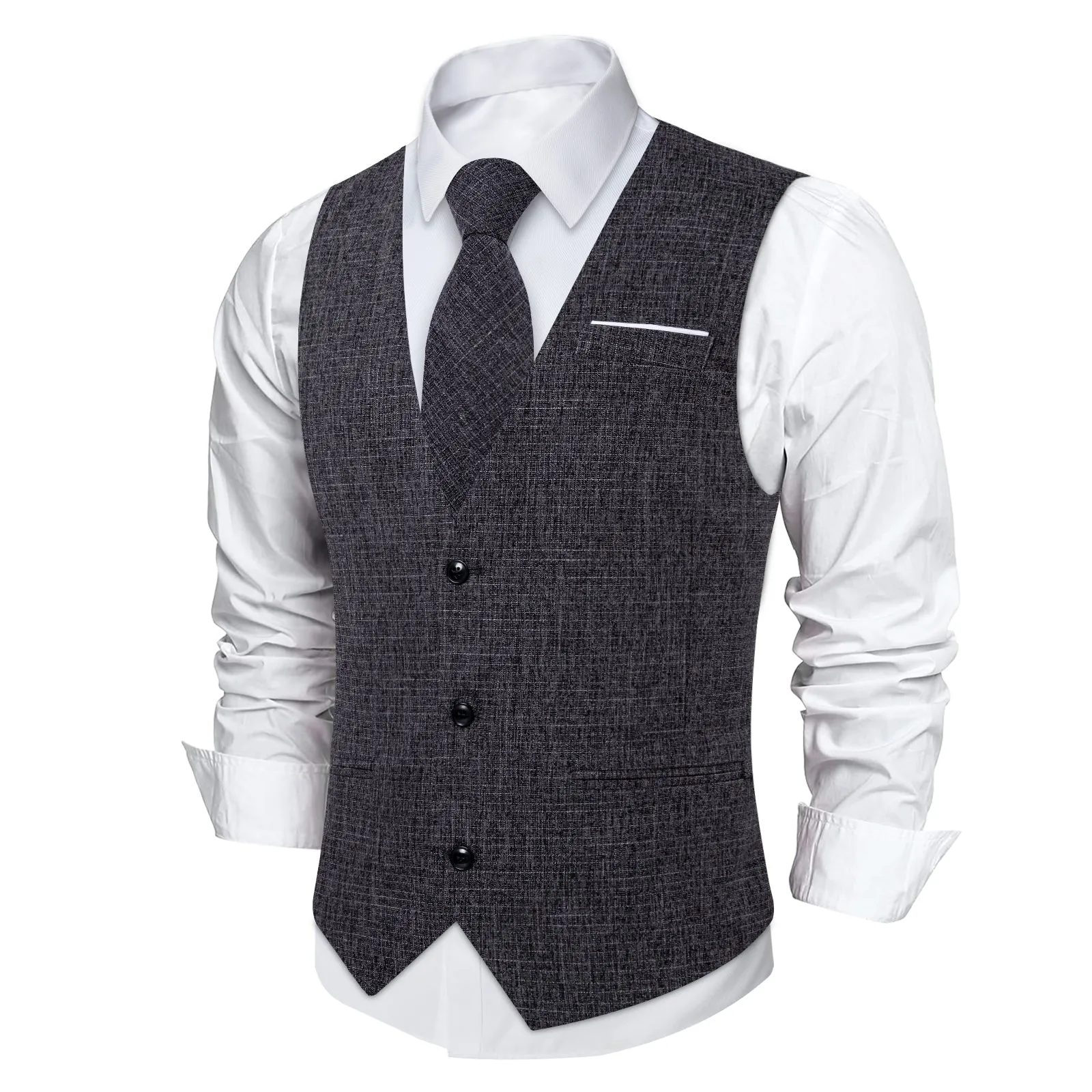 Ties2you Dark Grey Solid Jacquard Men's Vest Necktie Bowtie Set sold by Ties2You product image thumbnail 4